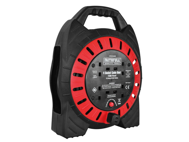 Faithfull 240V 10m 13A 4 Sockets Semi Enclosed Cable Reel - EXTENTION REELS - Beattys of Loughrea