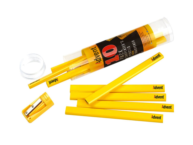 Advent Carpenter Pencils (Tub of 10 + Sharpener) - CHALK LINES/ CARPENTERS PENCIL - Beattys of Loughrea