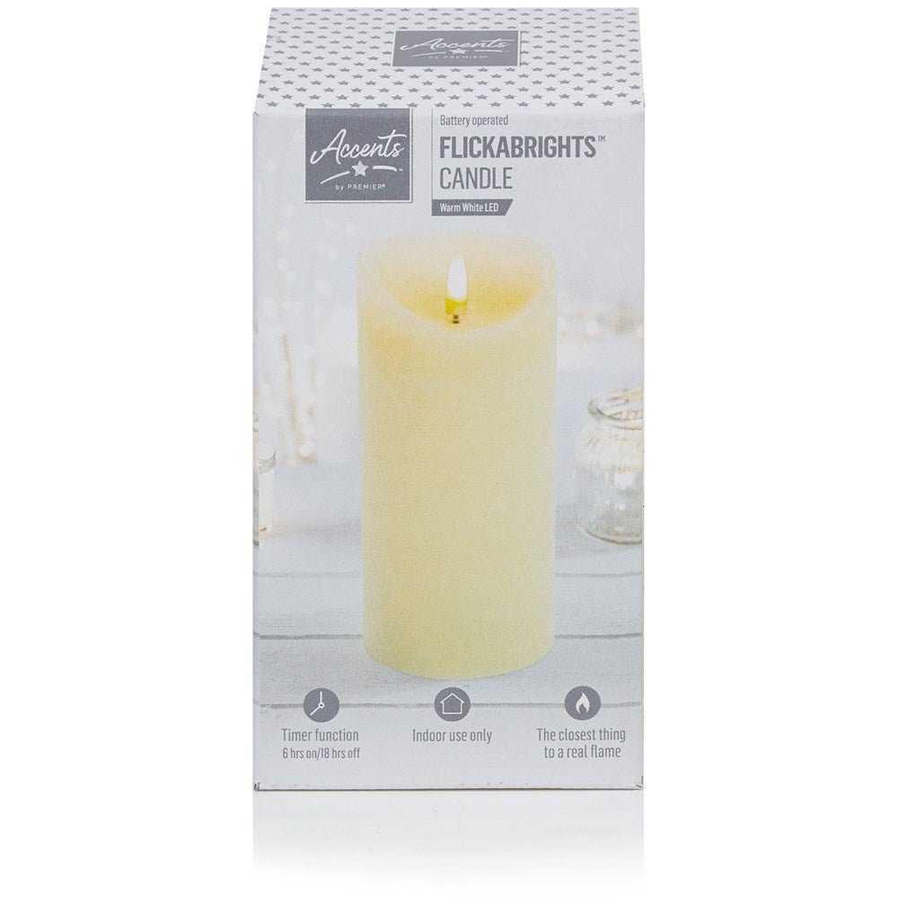 Flickabright Candle Cream - 18cm x 9cm - BATTERY LED CANDLES - Beattys of Loughrea
