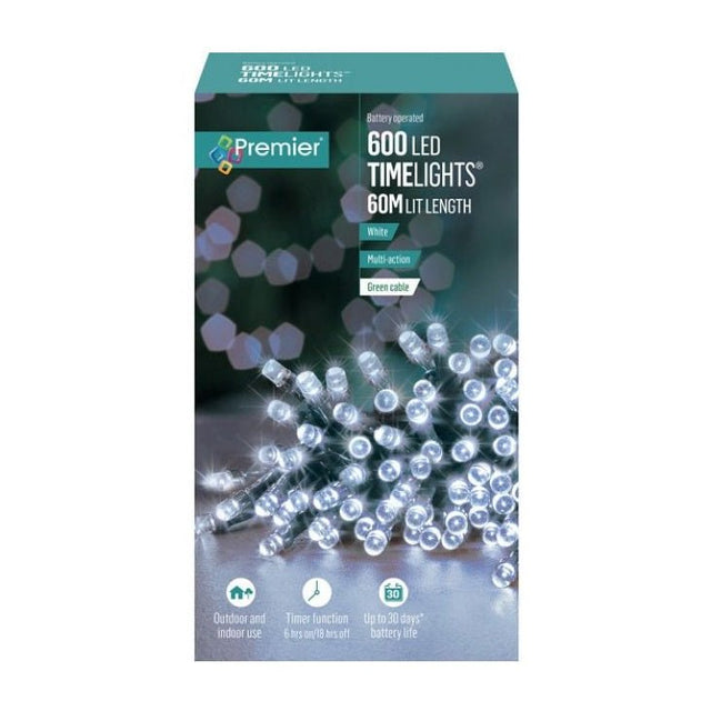 600Led Battery Operated Timer White Lights Lb131956W - XMAS BATTERY OPERATED LIGHTS - Beattys of Loughrea