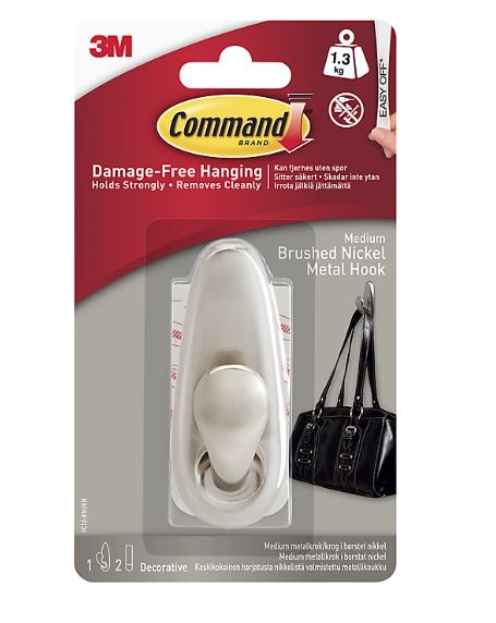 COMMAND NICKEL METAL HOOK MED 3MCOMNICKELMED - HOOKS, PLASTIC S/ADH - Beattys of Loughrea