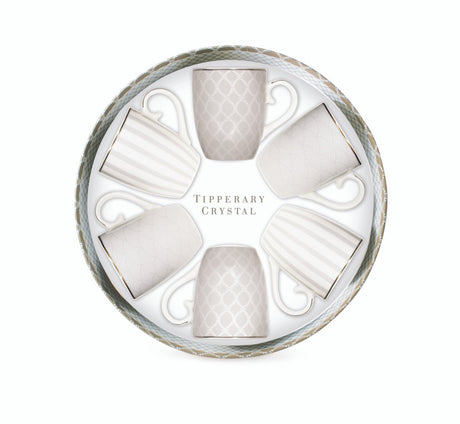 TIPPERARY CRYSTAL Set 6 Bone China Mugs - Grey Stripe, Net & Rainbow - MUG SETS - Beattys of Loughrea
