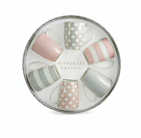 TIPPERARY CRYSTAL Set 6 Bone China Mugs - Spots & Stripes Party Pack - MUG SETS - Beattys of Loughrea