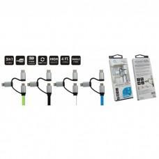 Acqua 3 in 1 Sync & Charge USB Cable (Type C/iPhone/Micro USB) - Beattys of Loughrea | www.beattys.ie