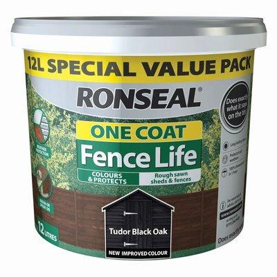 Ronseal One Coat Fence Life - 12 Litre Black Oak - VARNISHES / WOODCARE - Beattys of Loughrea