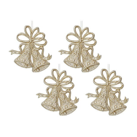 GOLD GLITTER DOUBLE BELL DECORATED - XMAS BAUBLES - Beattys of Loughrea
