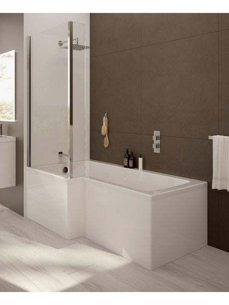 L Shape Righthand Single Ended Shower Bath & Panel 1700x850 - BATHS - Beattys of Loughrea