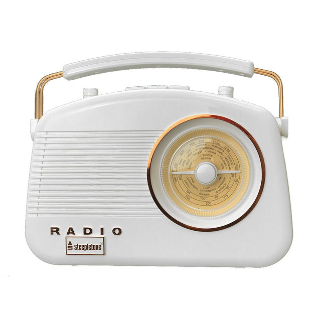 Steepletone Brighton Retro Radio White & Copper - AM/FM RADIO - Beattys of Loughrea