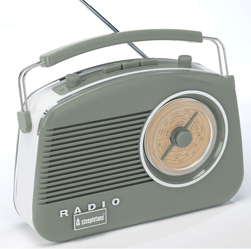 Steepletone Brighton Portable Retro Radio Sage Green - AM/FM RADIO - Beattys of Loughrea