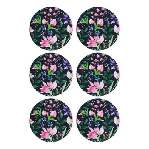 Denby Set Of 6 Dark Floral Round Coasters - TABLEMATS/COASTERS - Beattys of Loughrea