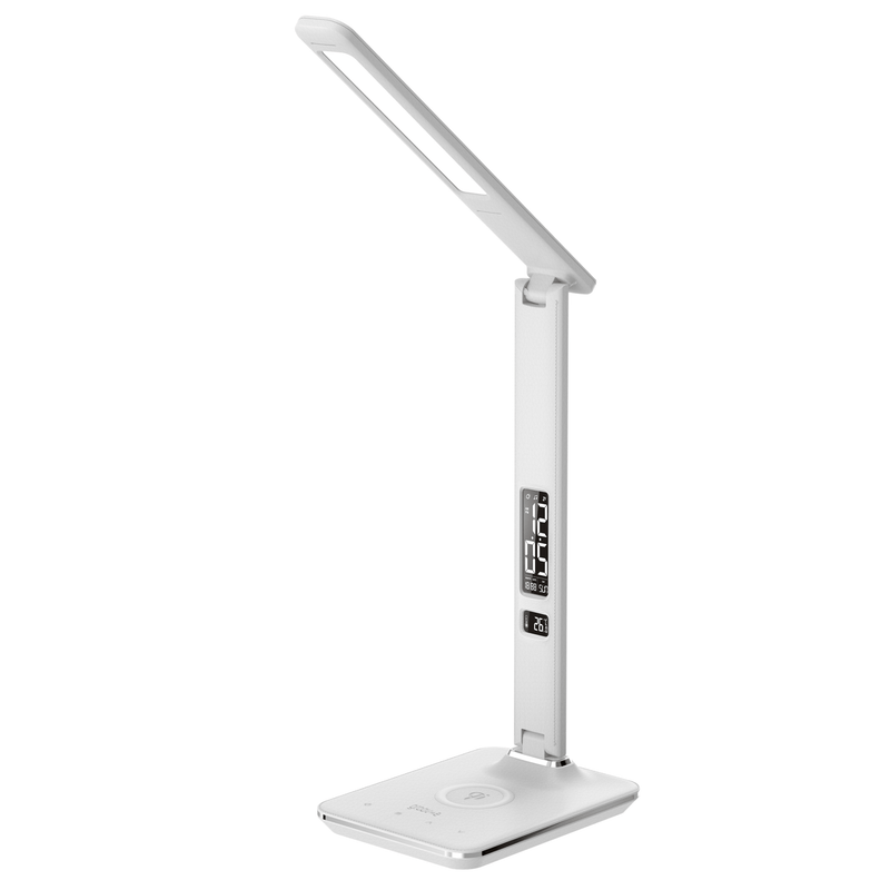Groove-e LED Desk Lamp with Wireless Charging Pad & Clock White - DESK/READING LAMPS - Beattys of Loughrea