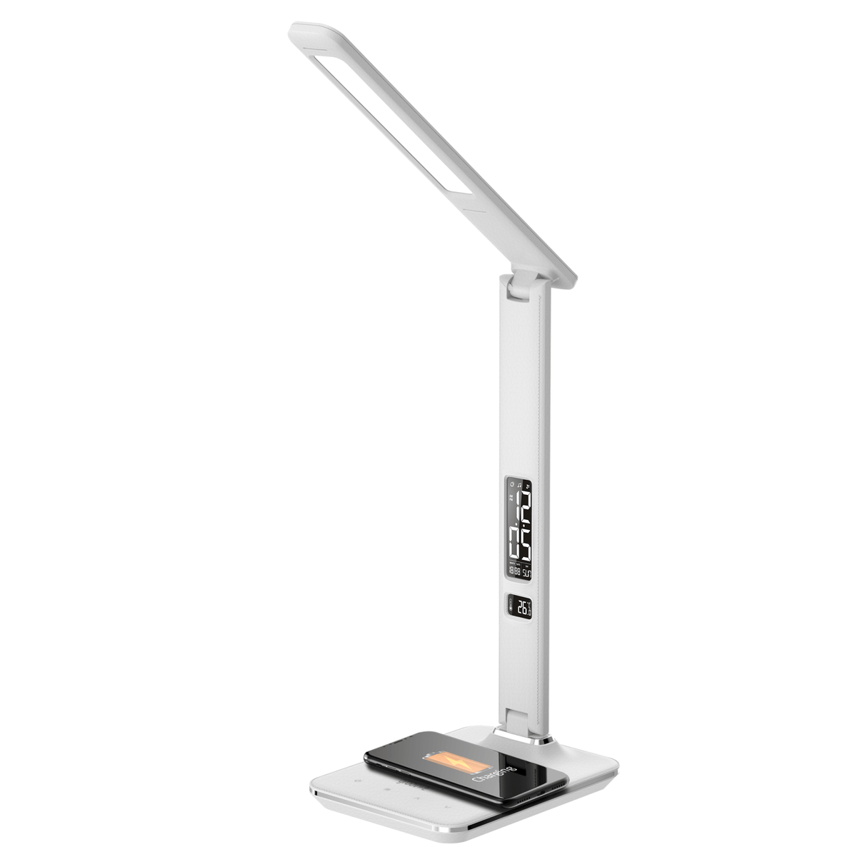 Groove-e LED Desk Lamp with Wireless Charging Pad & Clock White - DESK/READING LAMPS - Beattys of Loughrea
