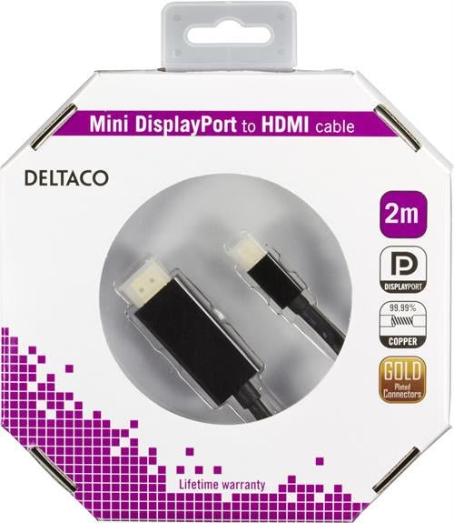 Deltaco Mini DisplayPort – HDMI Cable 2m Black - LEADS - Beattys of Loughrea