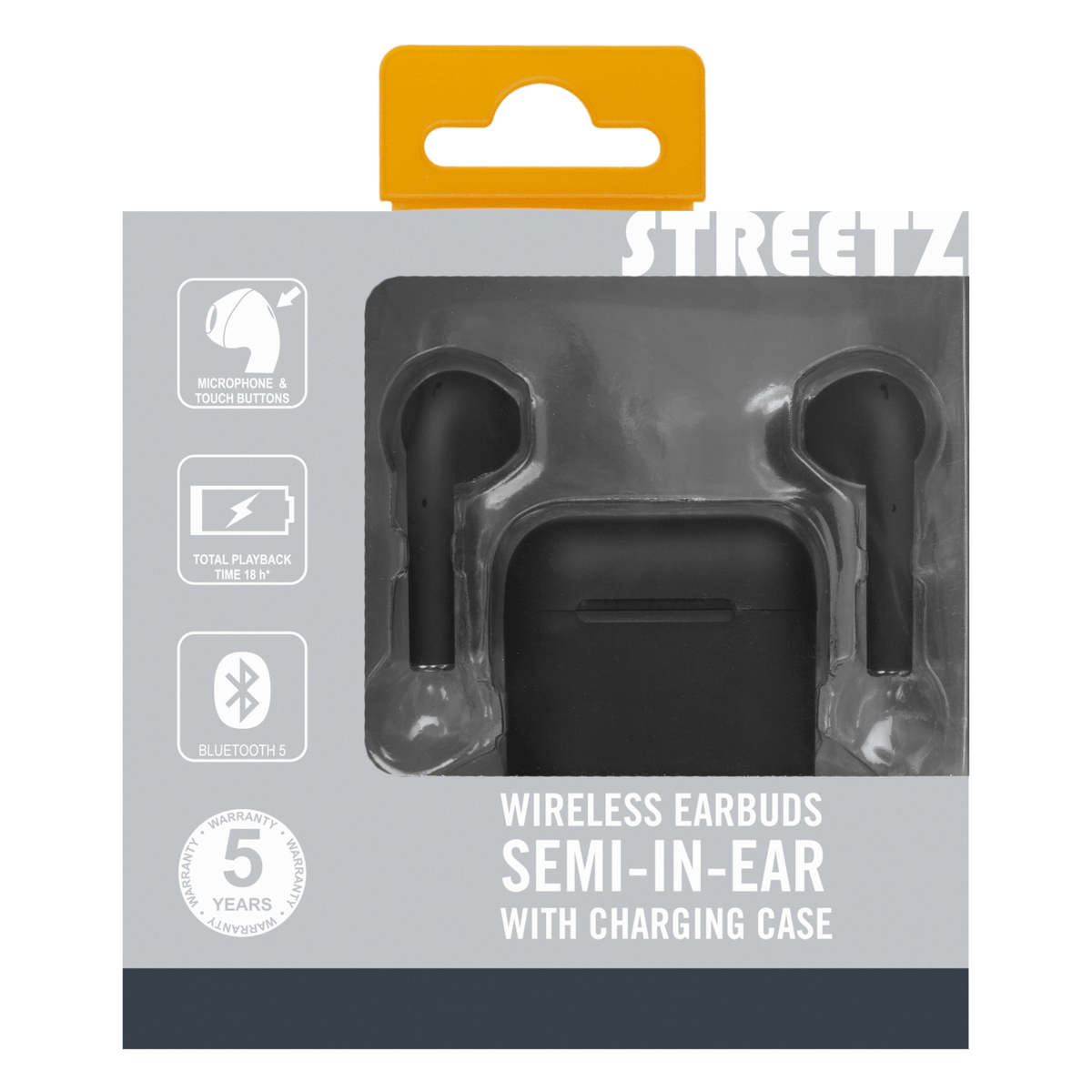 Streetz True Wireless Stereo Earbuds with Charging Case Black