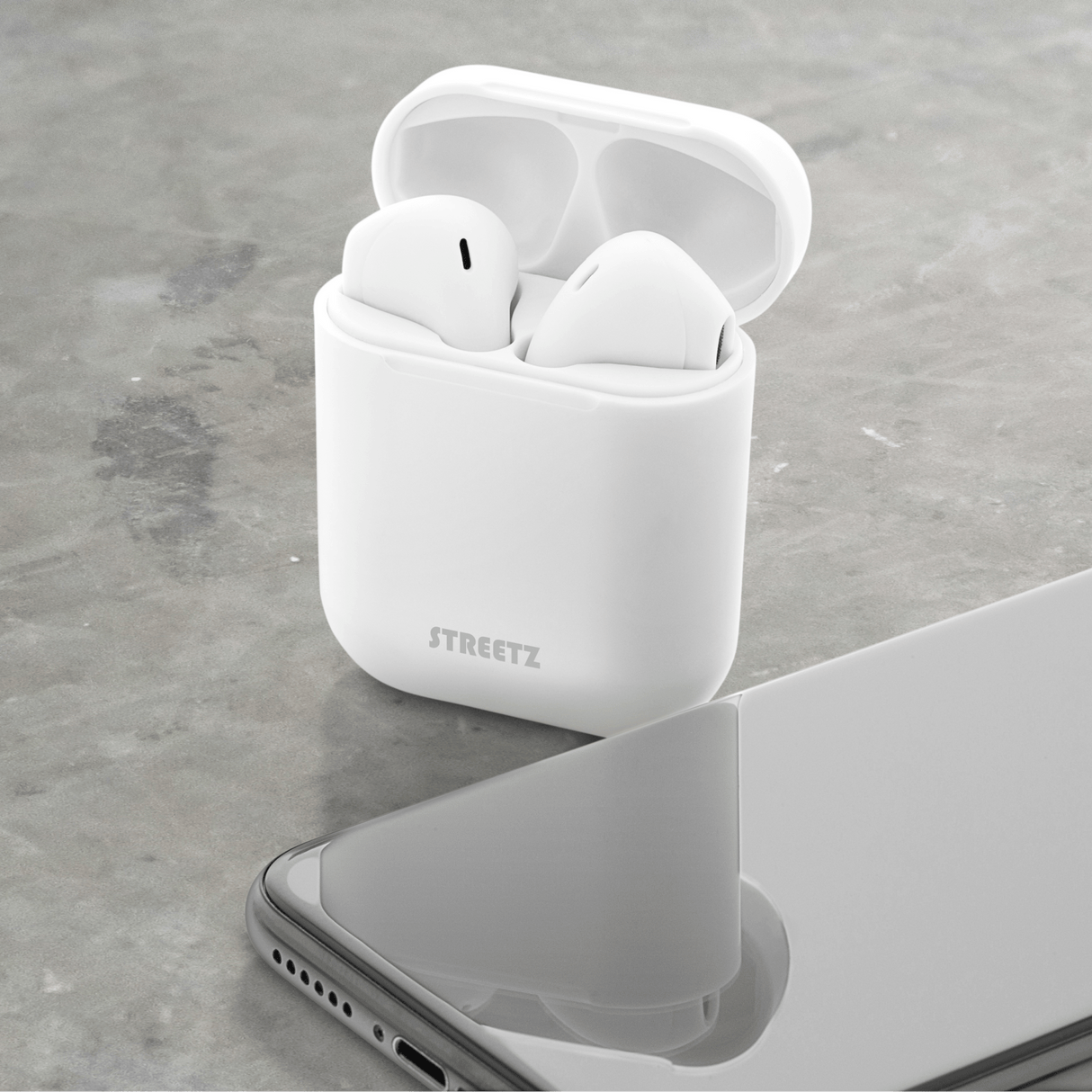 Streetz True Wireless Stereo Earbuds with Charging Case - White - HEADPHONES / EARPHONES/ MICROPHONE - Beattys of Loughrea