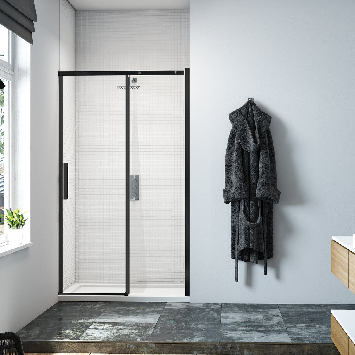 Merlyn Black Sliding Door 1400mm - SHOWER DOORS - Beattys of Loughrea