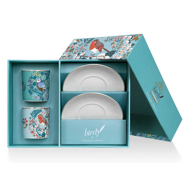 Tipperary Crystal Birdy Set of 2 Robin & Blue Tit Espresso Cups - MUG SETS - Beattys of Loughrea