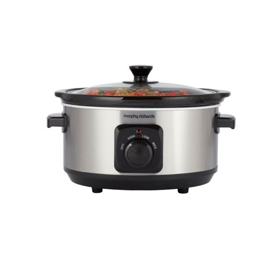Mr Slow Cooker Ceramic 3.5L Brushed Steel Cool Touch - FOOD STEAMER RICE COOKER SLOW COOKER - Beattys of Loughrea