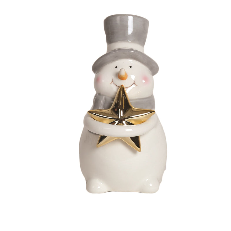 Snowman Figurine with Gold Star 12.5cm - XMAS DECORATIONS - Beattys of Loughrea