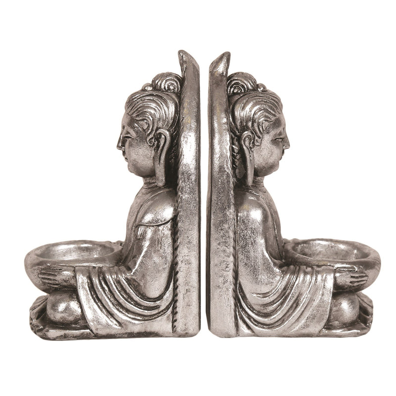 Silver Buddha Bookends 16.5cm - ORNAMENTS - Beattys of Loughrea
