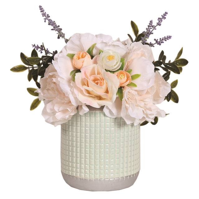 Floral Arrangement Peach 30cm - FLOWER - SILK - Beattys of Loughrea