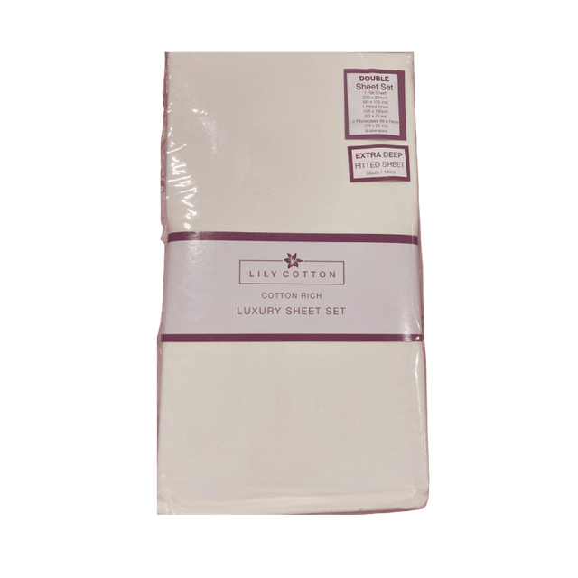 Lily Cotton Luxury Sheet Set Ivory Double - SHEETS/VALANCE/MATTRESS COVER - Beattys of Loughrea