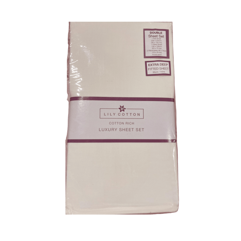 Lily Cotton Luxury Sheet Set Ivory Double - SHEETS/VALANCE/MATTRESS COVER - Beattys of Loughrea