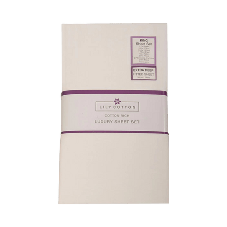 Lily Cotton Luxury Sheet Set Ivory Kingsize - SHEETS/VALANCE/MATTRESS COVER - Beattys of Loughrea