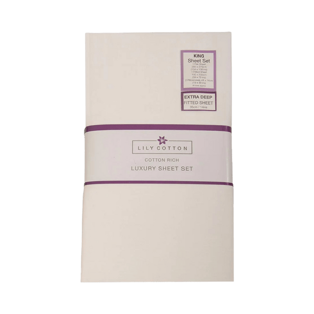 Lily Cotton Luxury Sheet Set Ivory Kingsize - SHEETS/VALANCE/MATTRESS COVER - Beattys of Loughrea