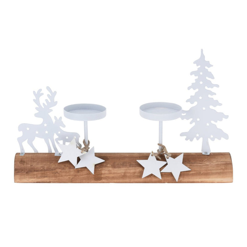 Wooden Christmas Centerpiece with 2 Tealight Holders - XMAS DECORATIONS - Beattys of Loughrea
