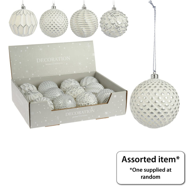 White Decorative Patinated Bauble 80mm - XMAS BAUBLES - Beattys of Loughrea