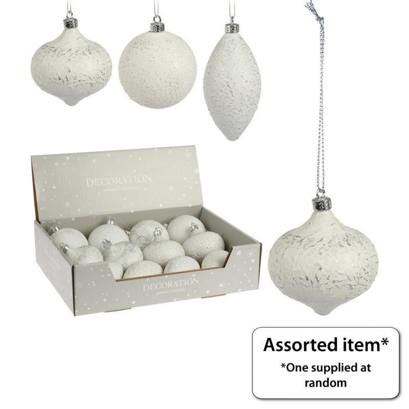 White Decorative Bauble 80mm - XMAS BAUBLES - Beattys of Loughrea