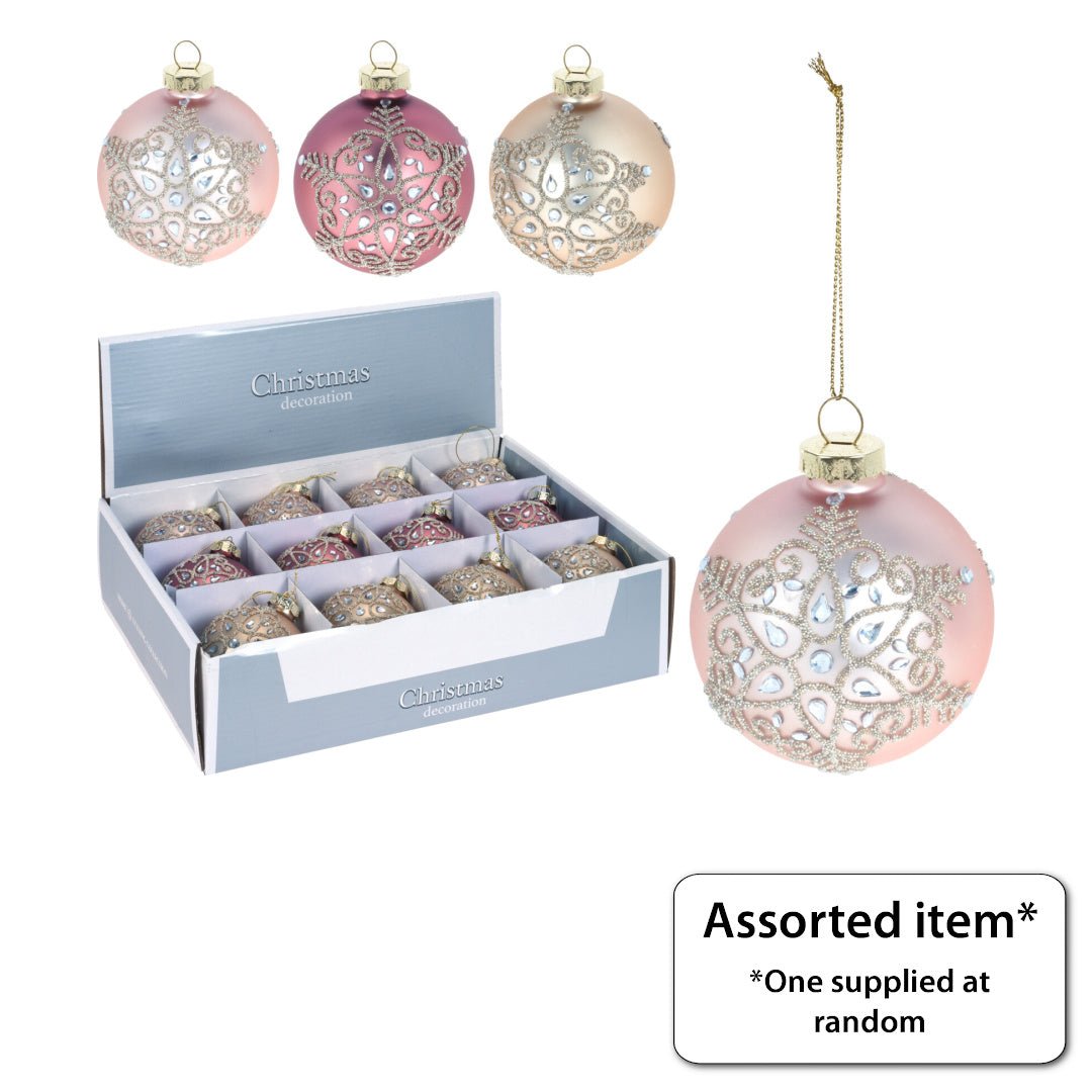 Xmas Bauble with Decoration 80mm - XMAS BAUBLES - Beattys of Loughrea