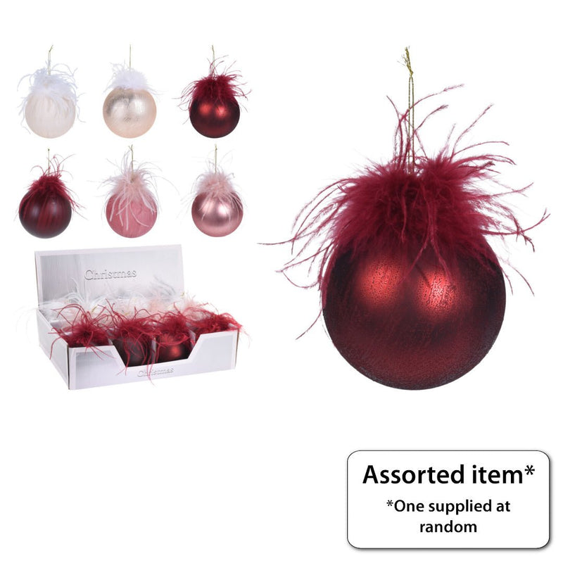 Bauble with Feathers 80mm - XMAS BAUBLES - Beattys of Loughrea