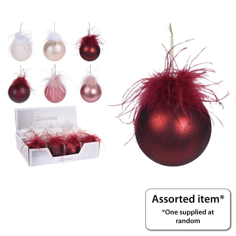 Bauble with Feathers 100mm - XMAS BAUBLES - Beattys of Loughrea