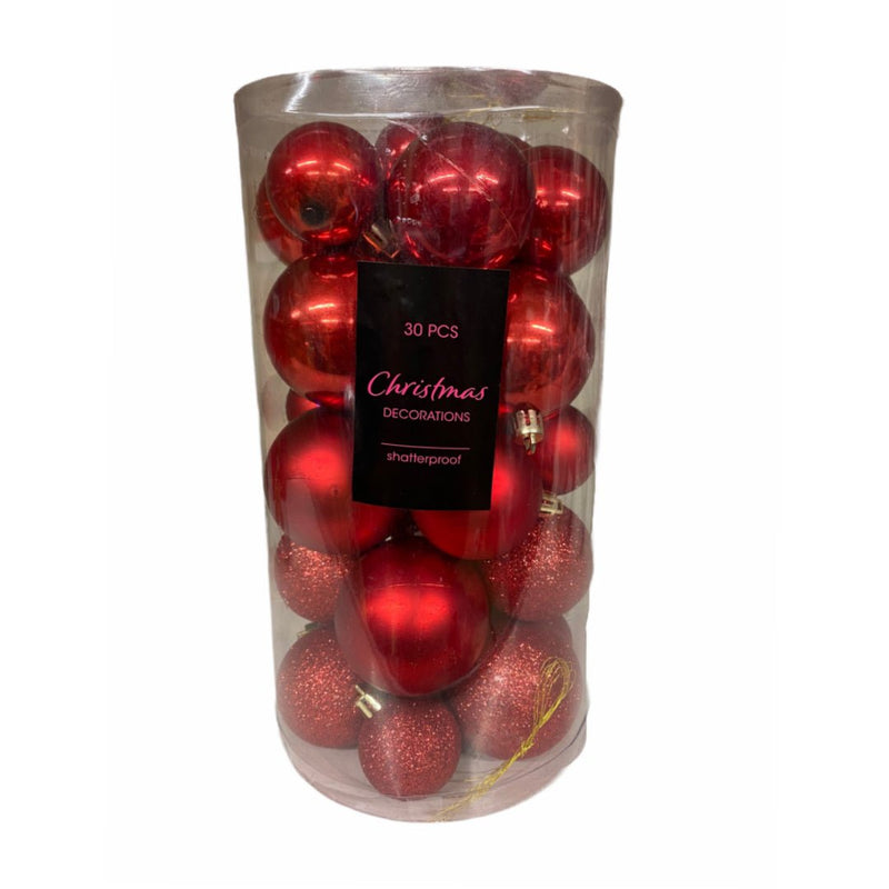 Red Bauble Set 30pc - XMAS BAUBLES - Beattys of Loughrea