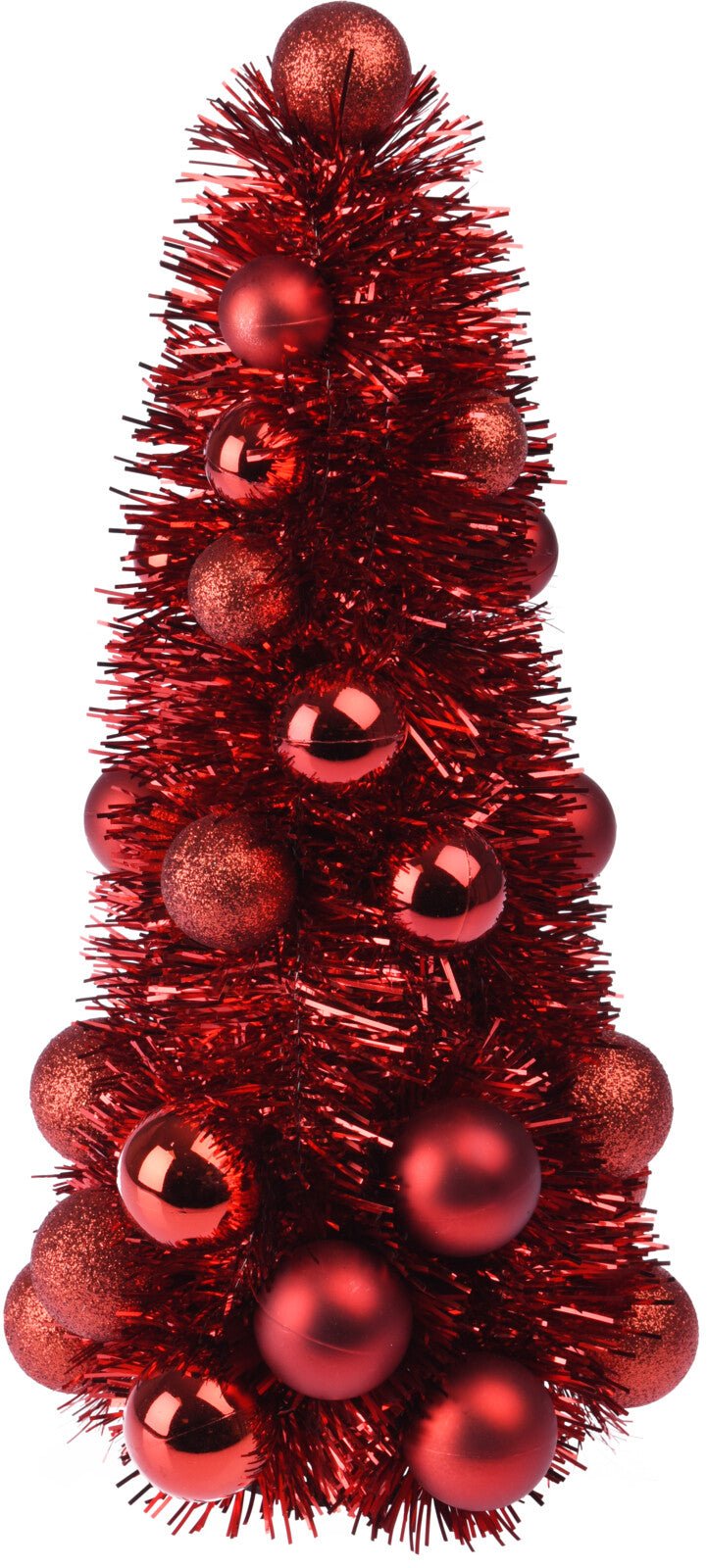 Tinsel & Bauble Tree Red 33cm - XMAS BAUBLES - Beattys of Loughrea