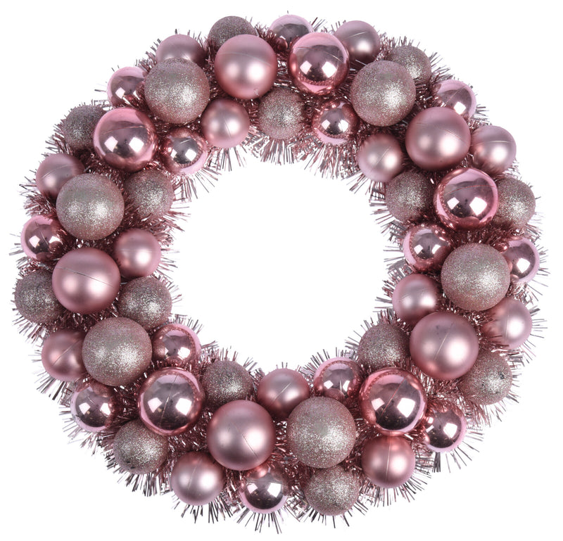 Tinsel & Bauble Wreath Pink 38cm - XMAS WREATHS - Beattys of Loughrea