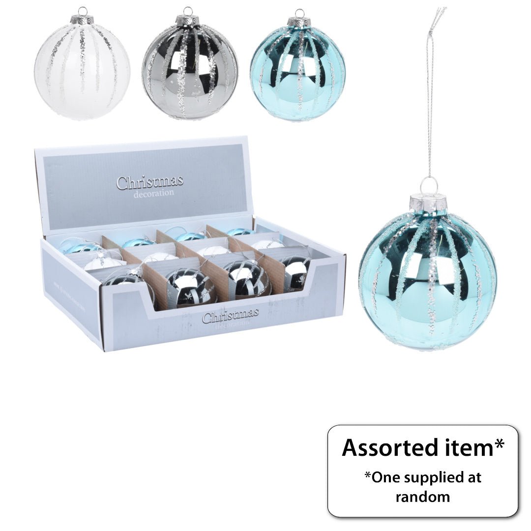 Bauble with Stars 80mm - XMAS BAUBLES - Beattys of Loughrea