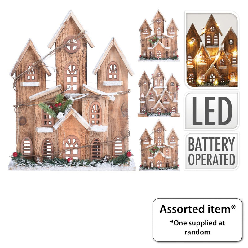 House with LED 40cm - XMAS CERAMIC WOOD RESIN GLASS ORNAMENTS - Beattys of Loughrea