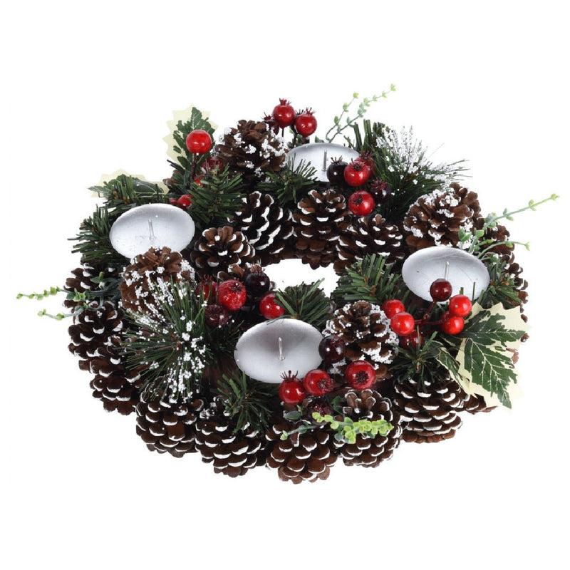 Christmas Artificial Wreath with Pinecones and Red Berries 28cm - XMAS WREATHS - Beattys of Loughrea