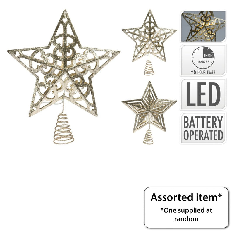 Tree Top Star with 10 LED 30cm Gold - XMAS DECORATIONS - Beattys of Loughrea