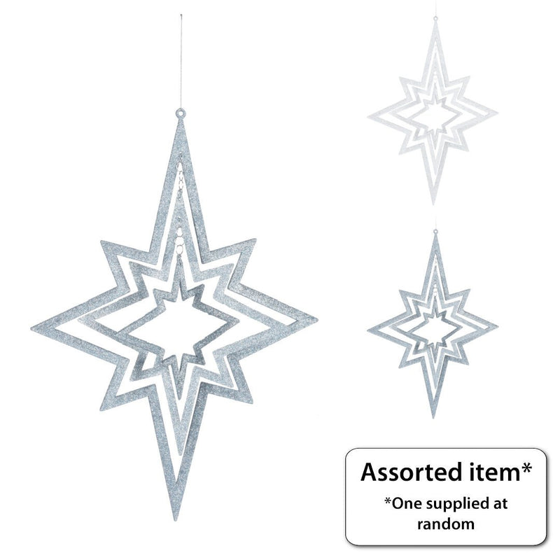 Hanging 3D Glitter Star Decoration 48cm - XMAS HANGING DECOS - Beattys of Loughrea