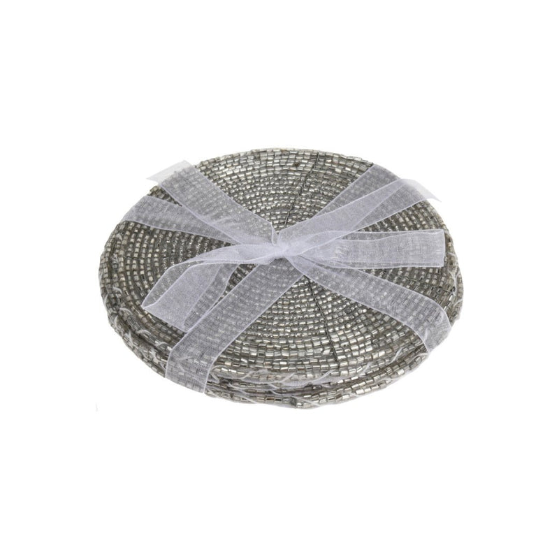 Set of 4 Beaded Coasters Silver - TABLEMATS/COASTERS - Beattys of Loughrea