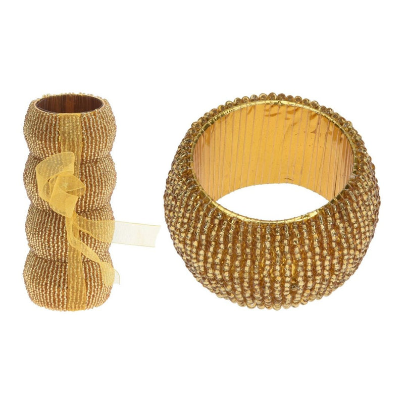 Set of 4 Beaded Napkin Rings Gold - TABLEMATS/COASTERS - Beattys of Loughrea