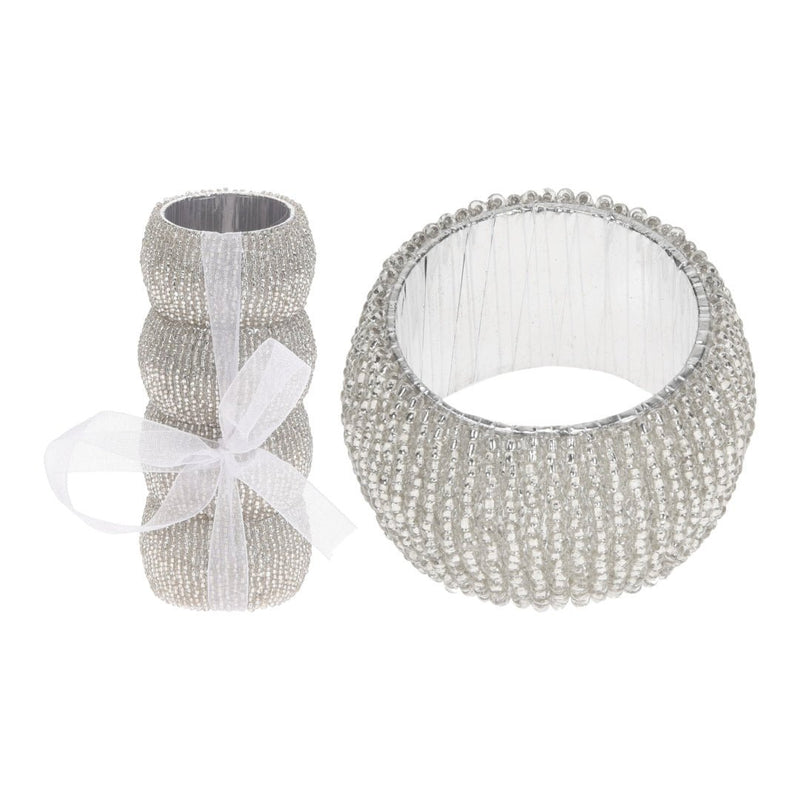 Set of 4 Beaded Napkin Rings Silver - TABLEMATS/COASTERS - Beattys of Loughrea