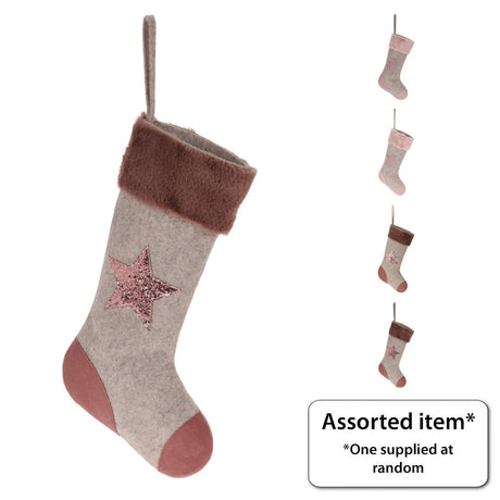 Xmas Stocking 44cm Pink - XMAS HANGING DECOS - Beattys of Loughrea