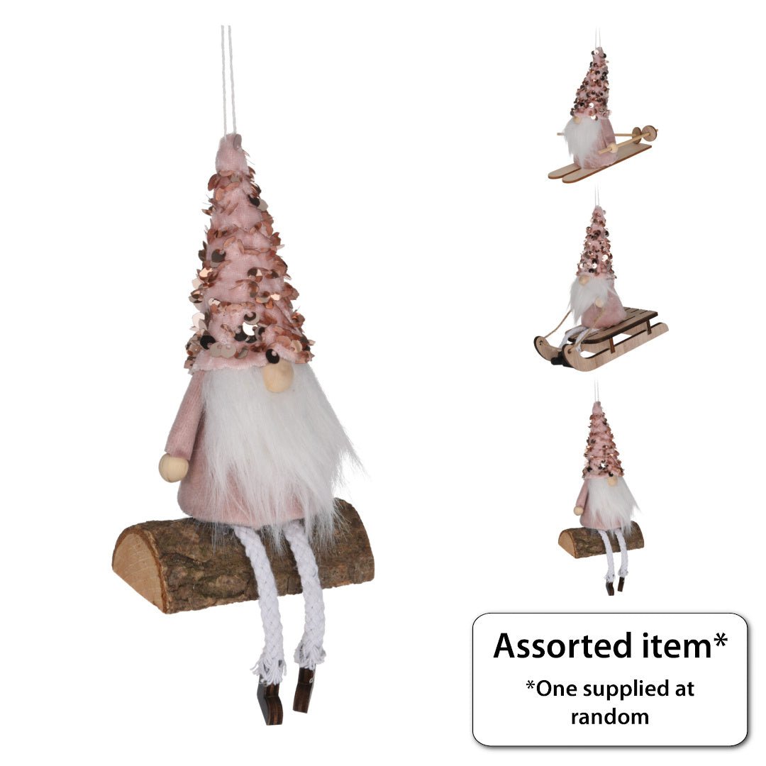 Santa with Sequin Hat Pink Hanging Decoration 15cm - XMAS SOFT DECOS - Beattys of Loughrea