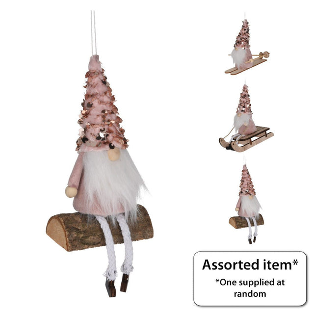 Santa with Sequin Hat Pink Hanging Decoration 15cm - XMAS SOFT DECOS - Beattys of Loughrea