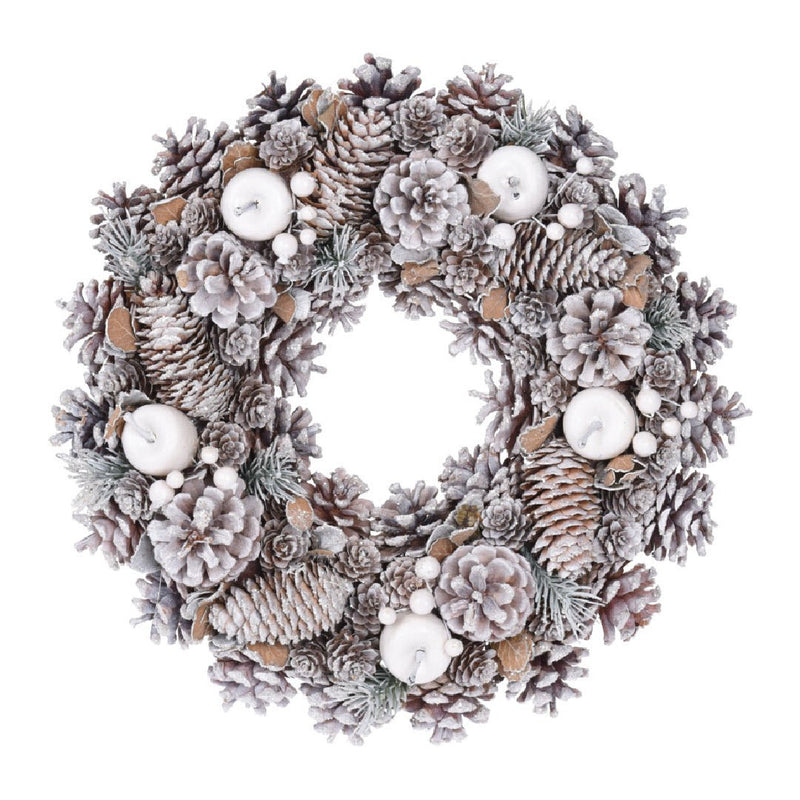 Silver/Grey Wreath with Pine Cones 34cm - Indoor - XMAS WREATHS - Beattys of Loughrea